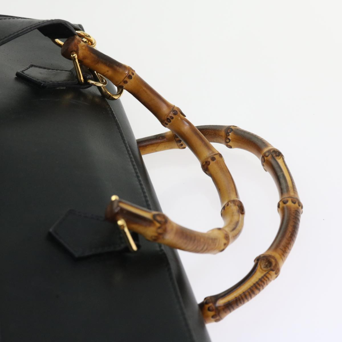 GUCCI Bamboo Hand Bag Leather 2way Black 002 123 0322 yk8800