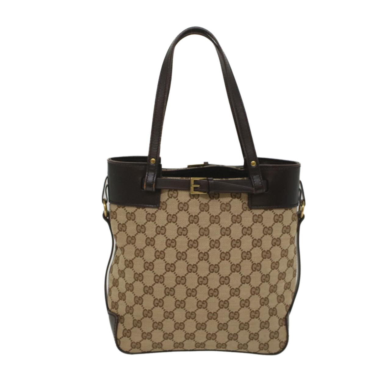 GUCCI GG Canvas Tote Bag Leather Beige 107757 yk8831