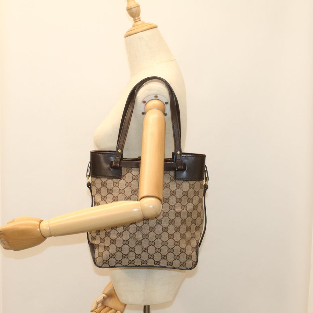 GUCCI GG Canvas Tote Bag Leather Beige 107757 yk8831