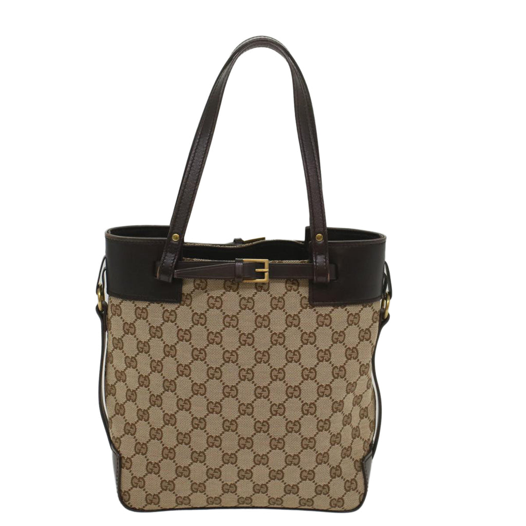 GUCCI GG Canvas Tote Bag Leather Beige 107757 yk8831