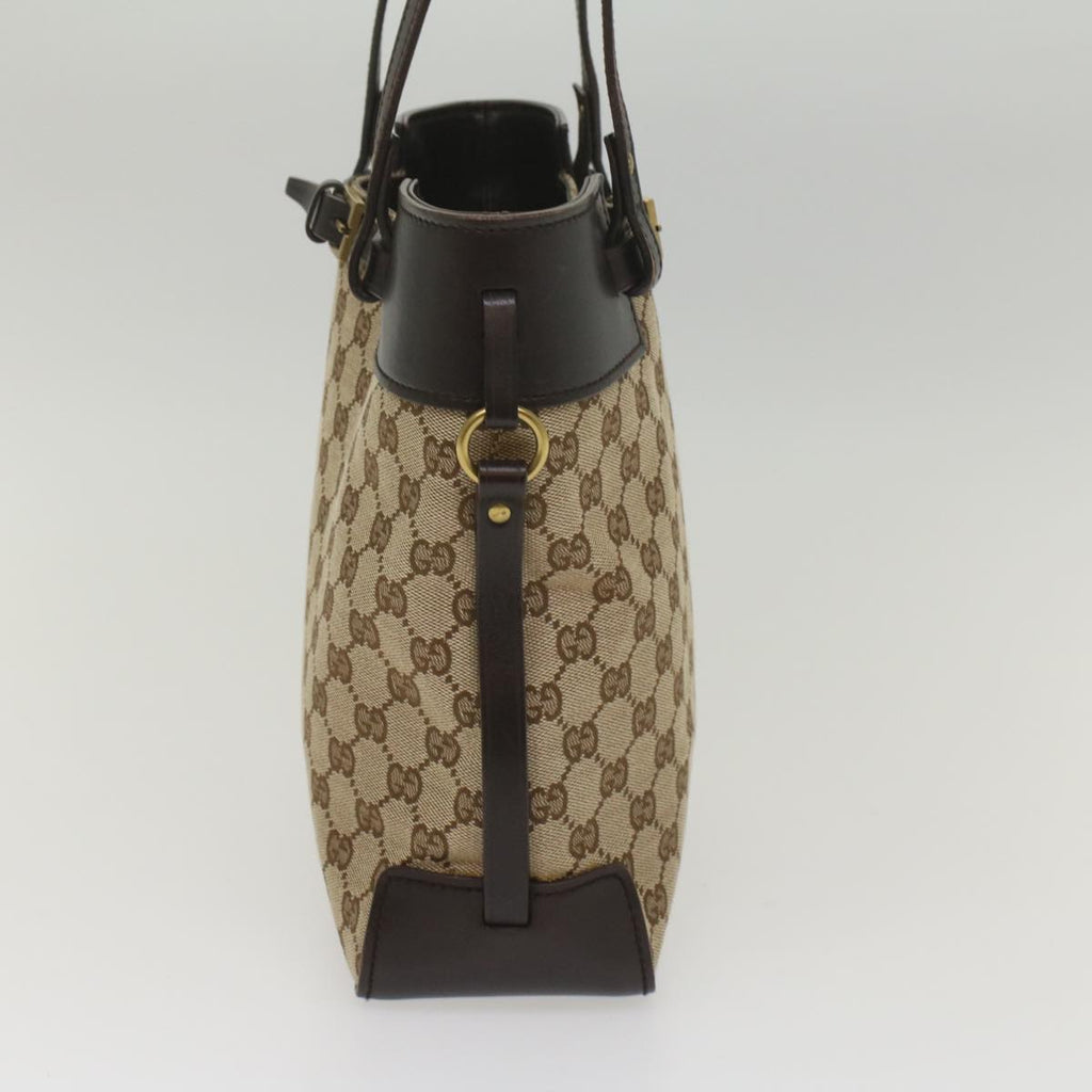 GUCCI GG Canvas Tote Bag Leather Beige 107757 yk8831