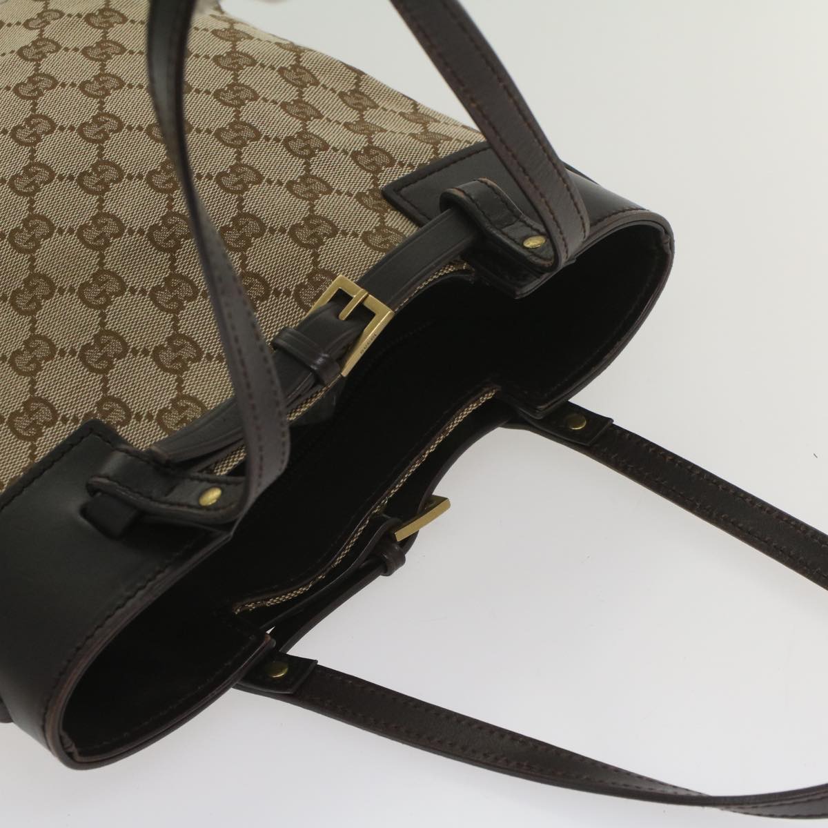 GUCCI GG Canvas Tote Bag Leather Beige 107757 yk8831