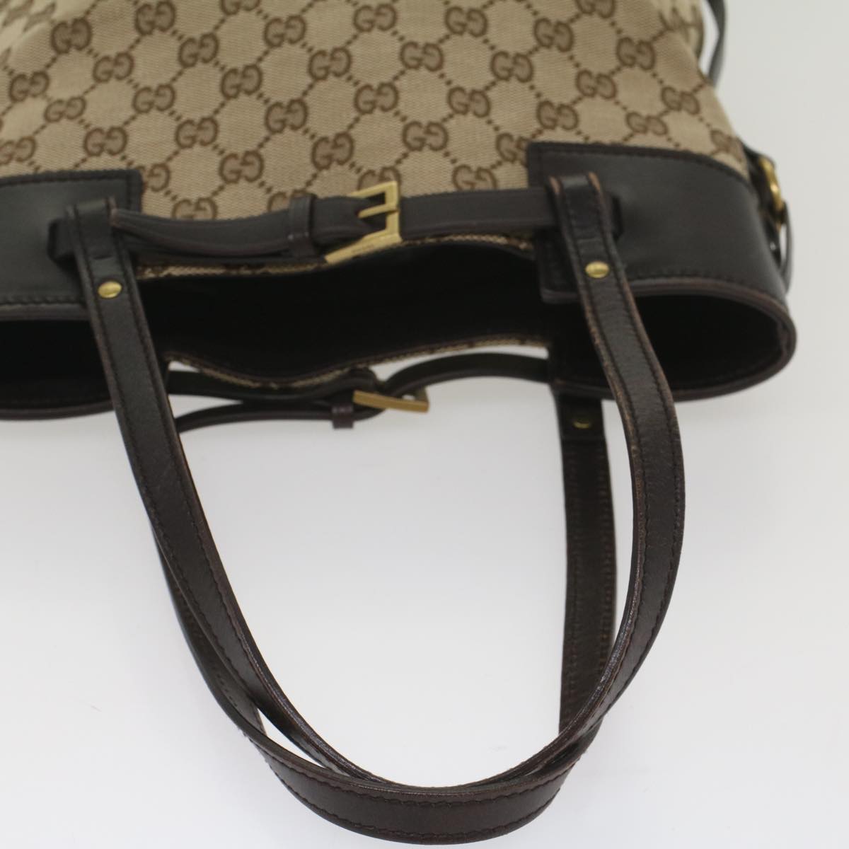 GUCCI GG Canvas Tote Bag Leather Beige 107757 yk8831