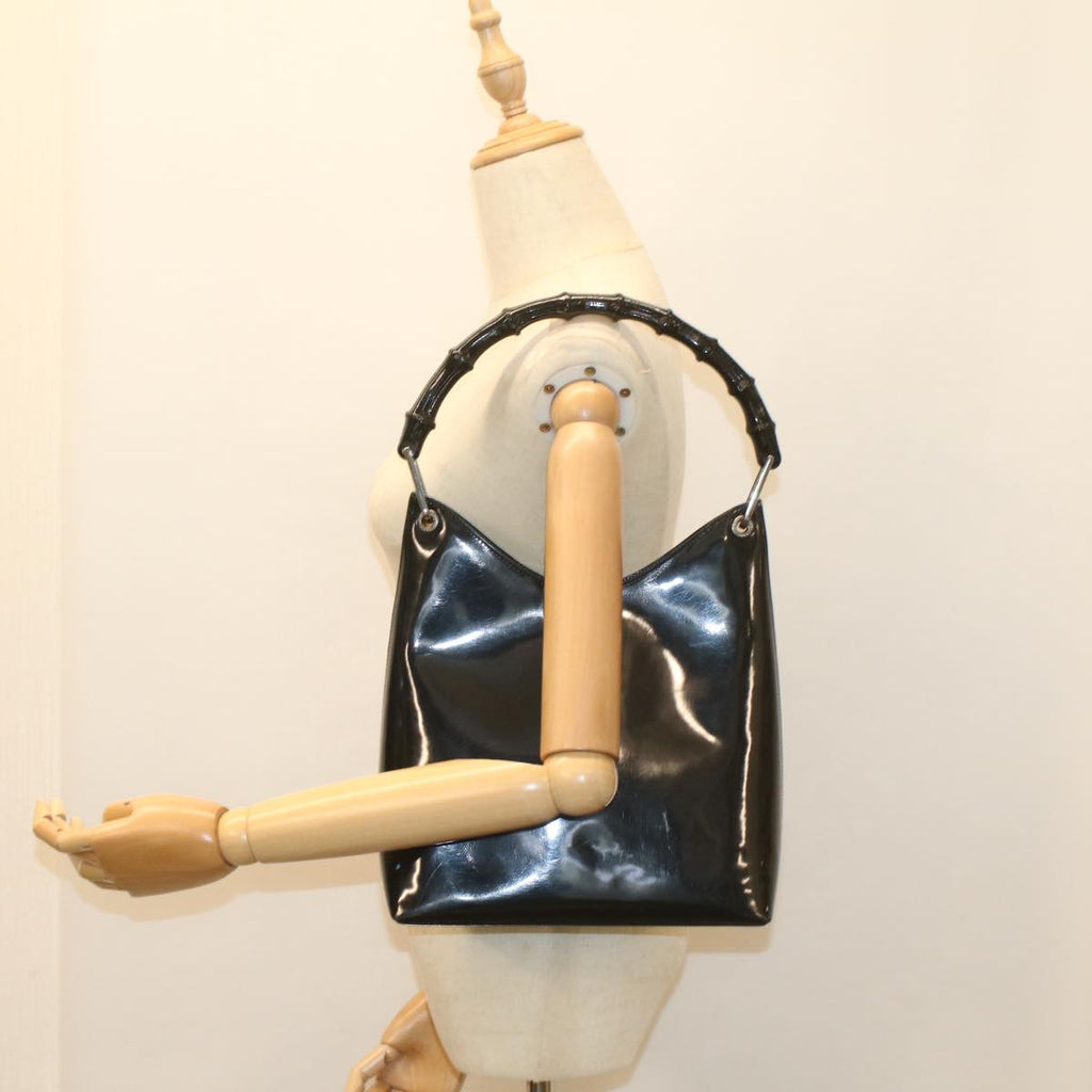 GUCCI Bamboo Shoulder Bag Patent leather Black 001 2046 3007 yk8834