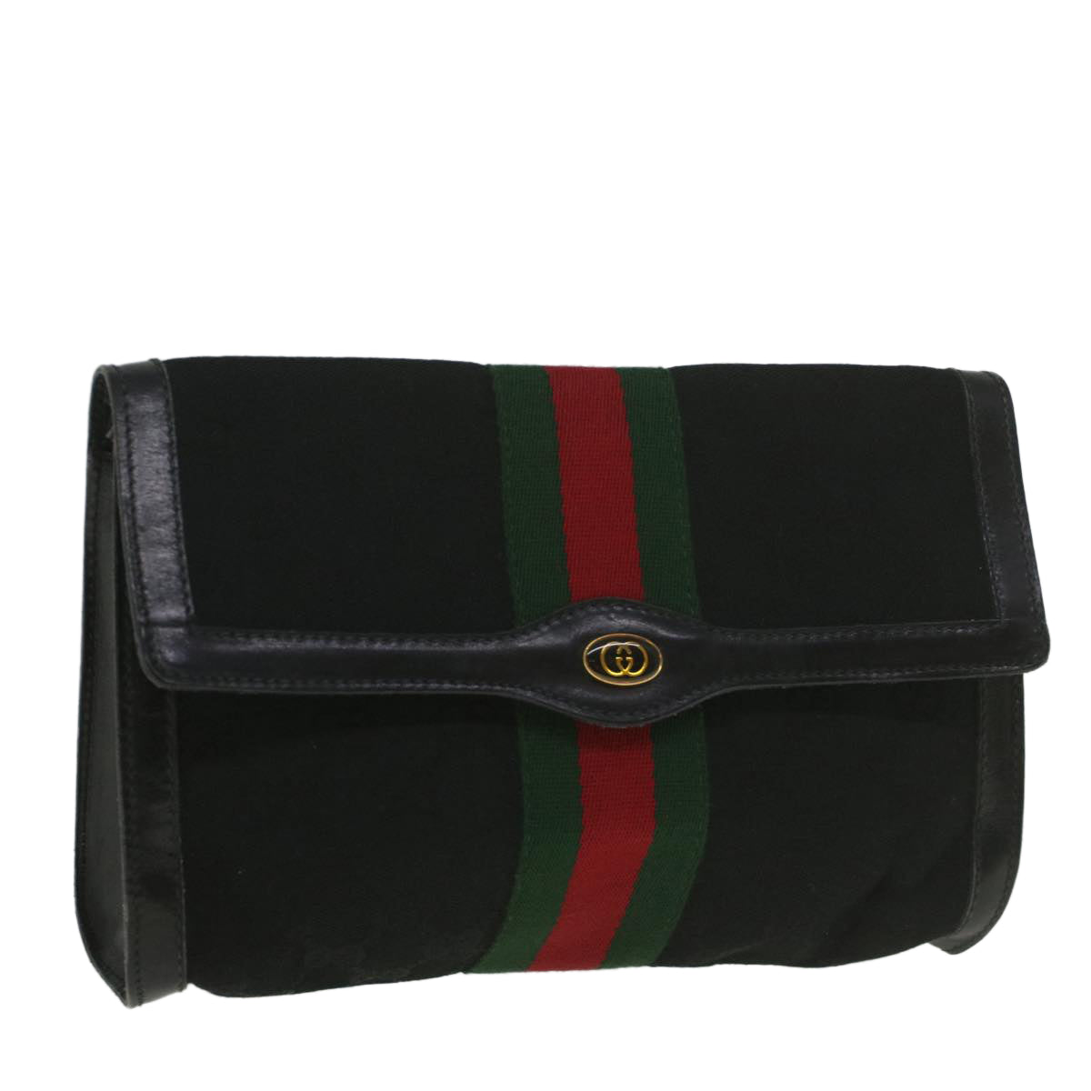 GUCCI GG Canvas Web Sherry Line Shoulder Bag Black Green Red yk8868