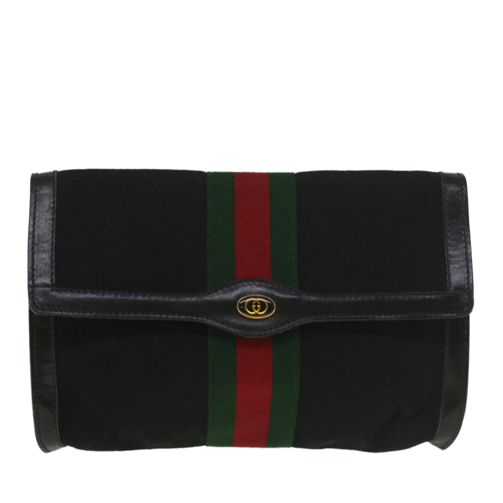 GUCCI GG Canvas Web Sherry Line Shoulder Bag Black Green Red yk8868