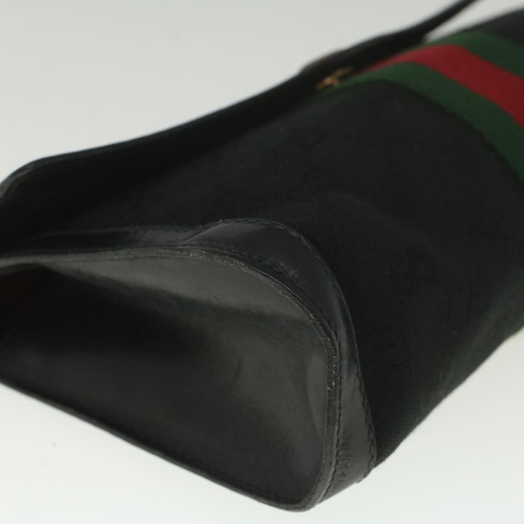 GUCCI GG Canvas Web Sherry Line Shoulder Bag Black Green Red yk8868