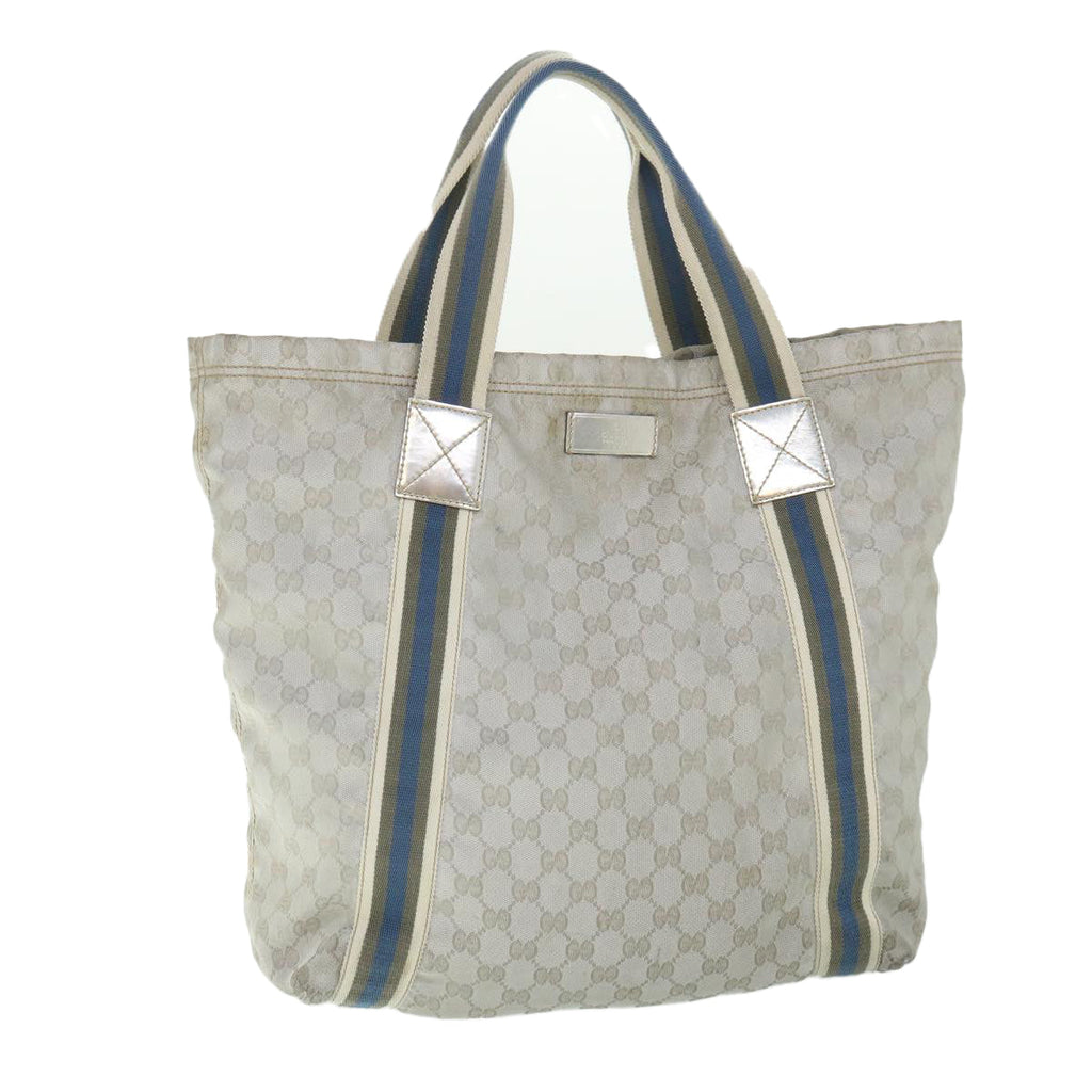 GUCCI GG Canvas Sherry Line Tote Bag Silver Blue Gray 189669 yk8875