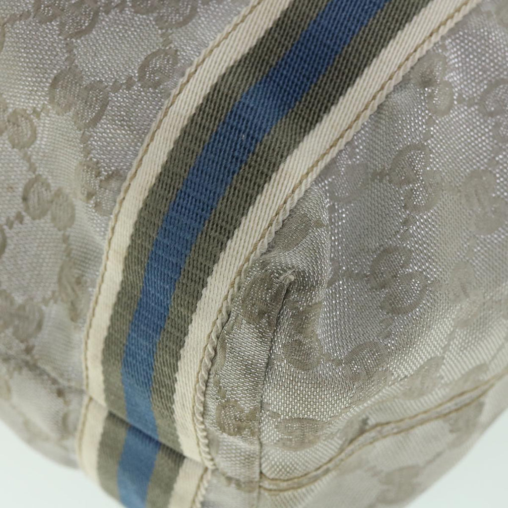GUCCI GG Canvas Sherry Line Tote Bag Silver Blue Gray 189669 yk8875