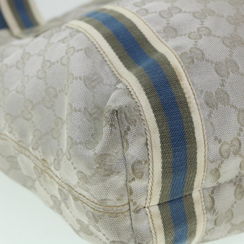 GUCCI GG Canvas Sherry Line Tote Bag Silver Blue Gray 189669 yk8875