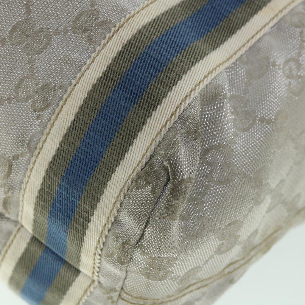 GUCCI GG Canvas Sherry Line Tote Bag Silver Blue Gray 189669 yk8875