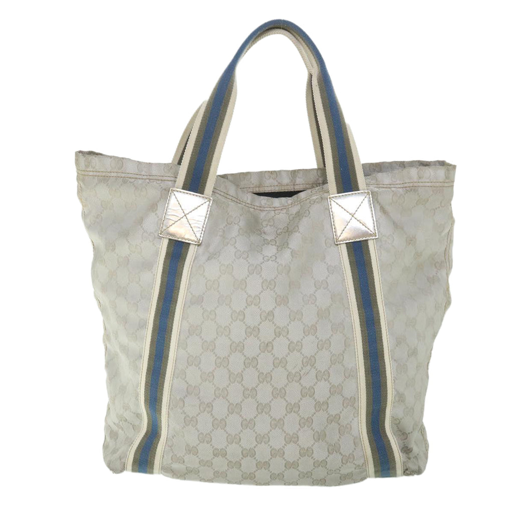 GUCCI GG Canvas Sherry Line Tote Bag Silver Blue Gray 189669 yk8875