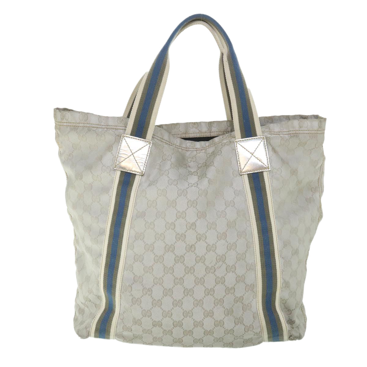 GUCCI GG Canvas Sherry Line Tote Bag Silver Blue Gray 189669 yk8875