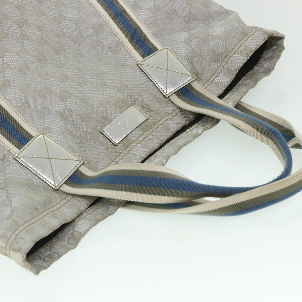 GUCCI GG Canvas Sherry Line Tote Bag Silver Blue Gray 189669 yk8875