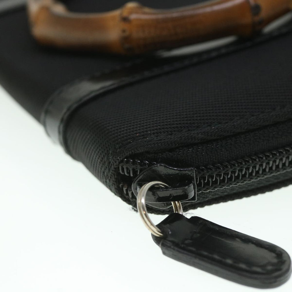 GUCCI Bamboo Wallet Hand Bag Nylon Canvas Black 039.1705.0701 yk8887