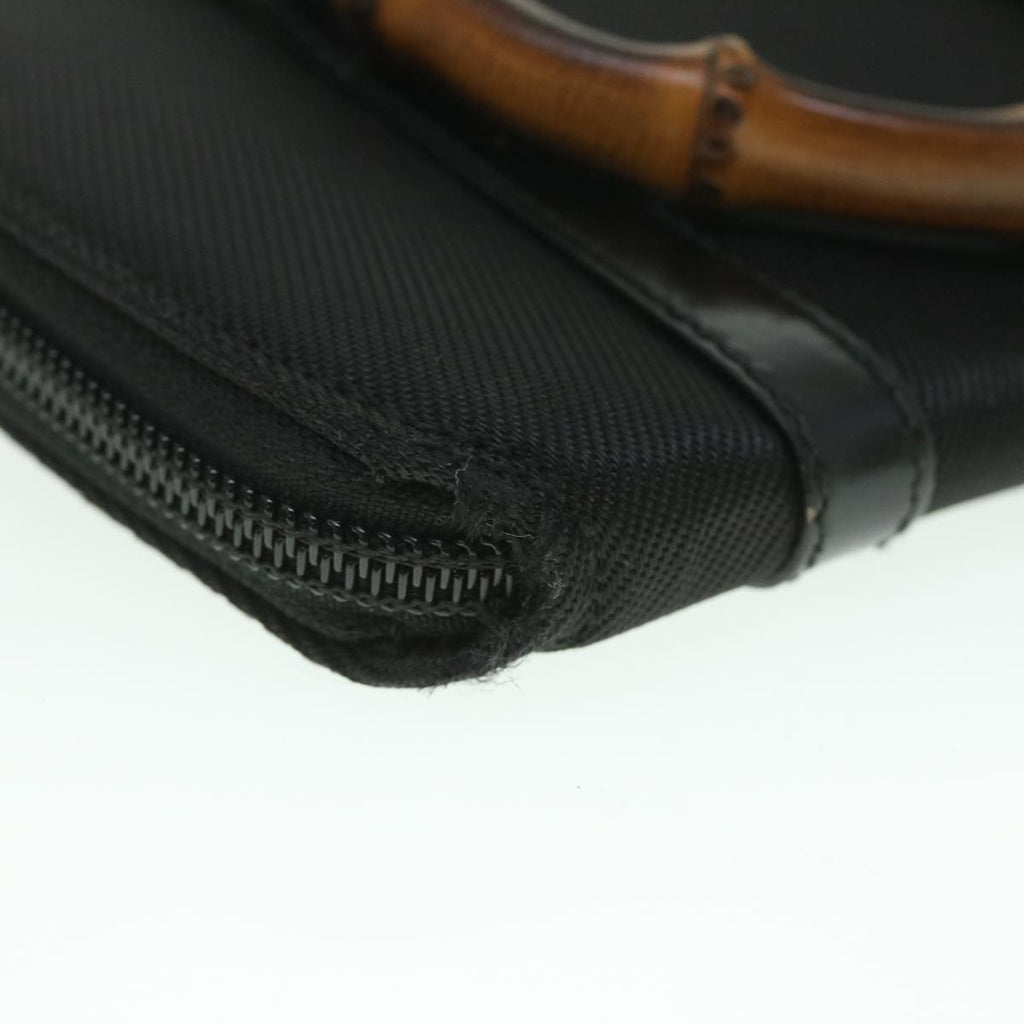 GUCCI Bamboo Wallet Hand Bag Nylon Canvas Black 039.1705.0701 yk8887