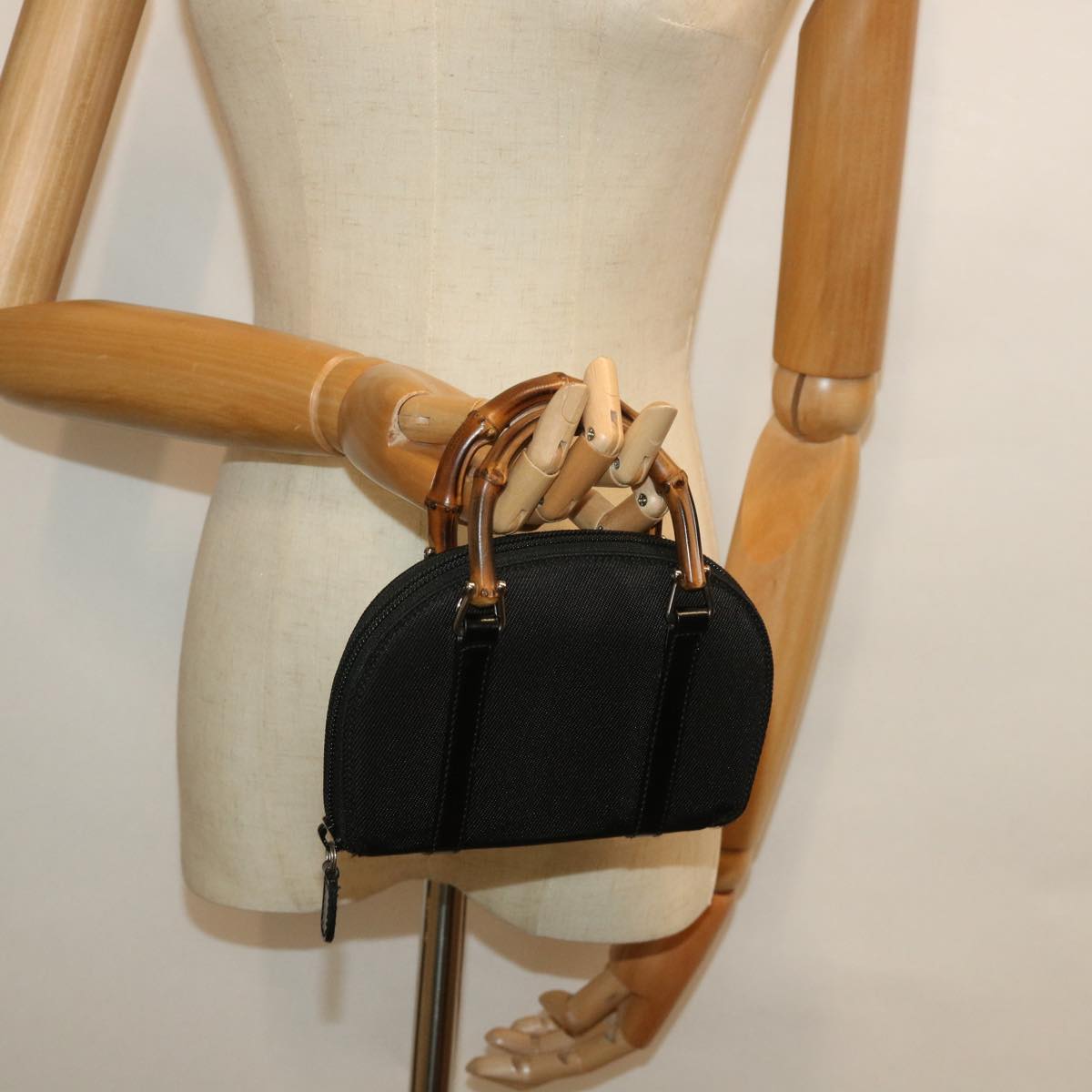 GUCCI Bamboo Wallet Hand Bag Nylon Canvas Black 039.1705.0701 yk8887