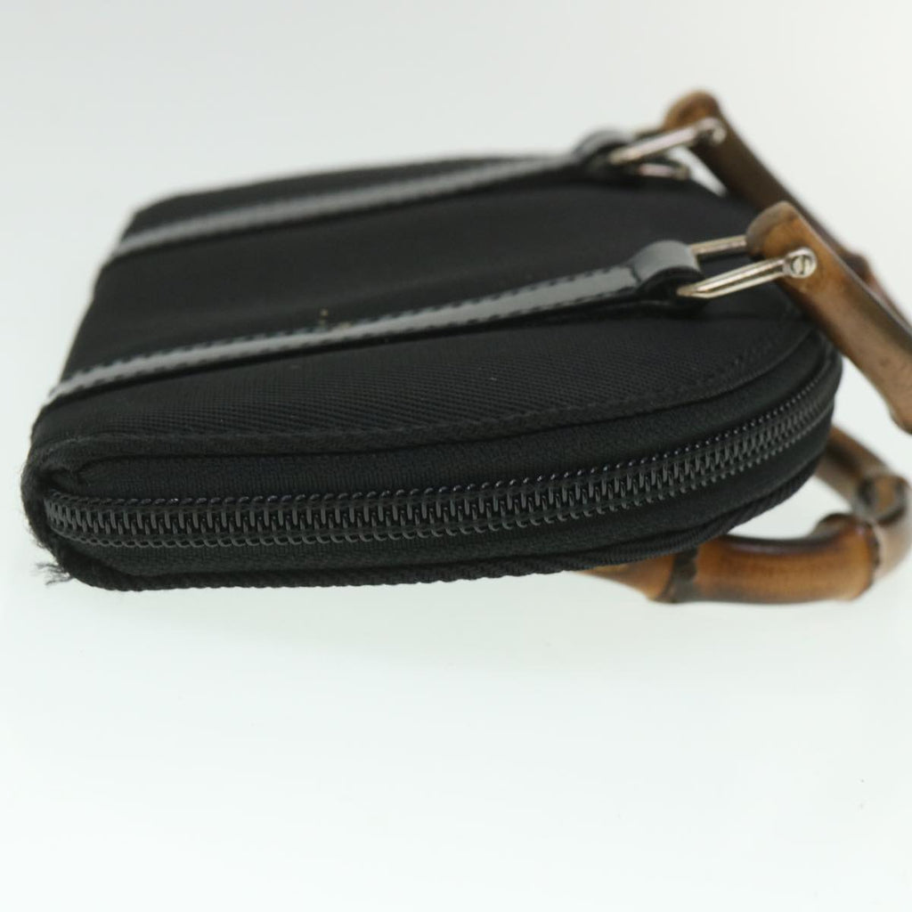 GUCCI Bamboo Wallet Hand Bag Nylon Canvas Black 039.1705.0701 yk8887