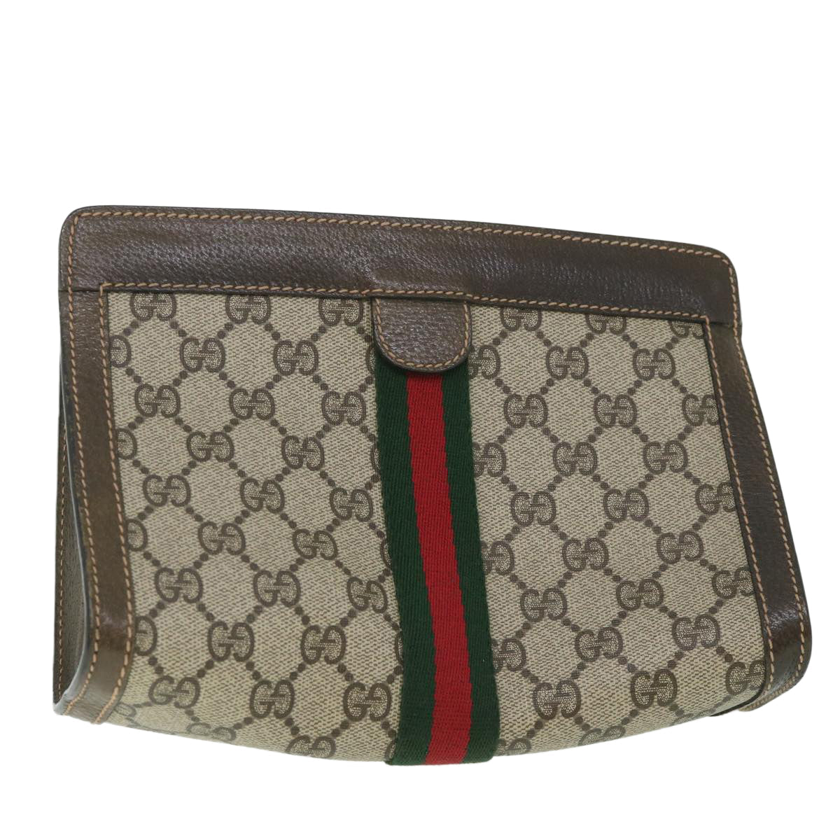 GUCCI GG Supreme Web Sherry Line Clutch Bag Beige Red 67 014 2125 yk8889