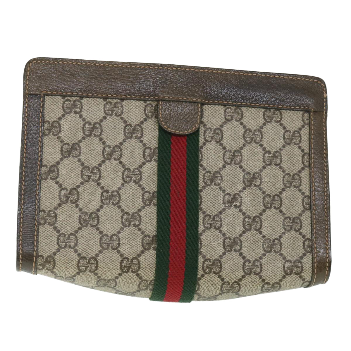 GUCCI GG Supreme Web Sherry Line Clutch Bag Beige Red 67 014 2125 yk8889