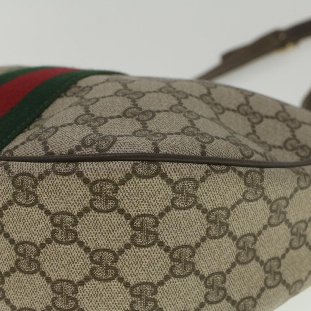 GUCCI GG Canvas Web Sherry Line Shoulder Bag PVC Leather Beige Green yk8891