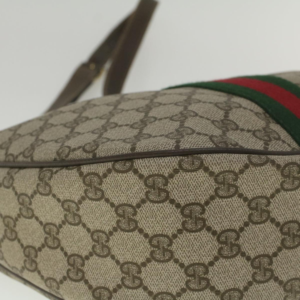 GUCCI GG Canvas Web Sherry Line Shoulder Bag PVC Leather Beige Green yk8891