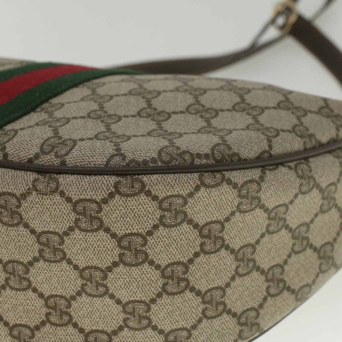 GUCCI GG Canvas Web Sherry Line Shoulder Bag PVC Leather Beige Green yk8891