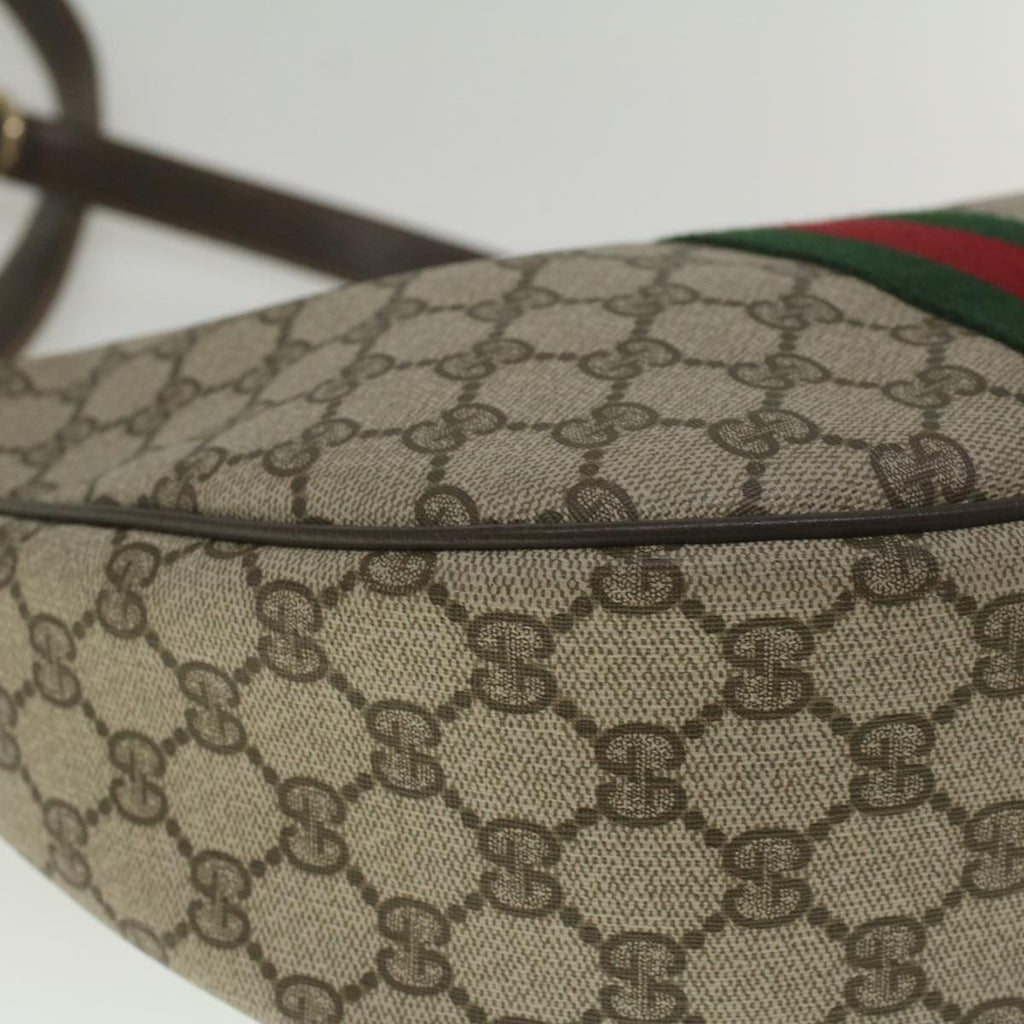 GUCCI GG Canvas Web Sherry Line Shoulder Bag PVC Leather Beige Green yk8891