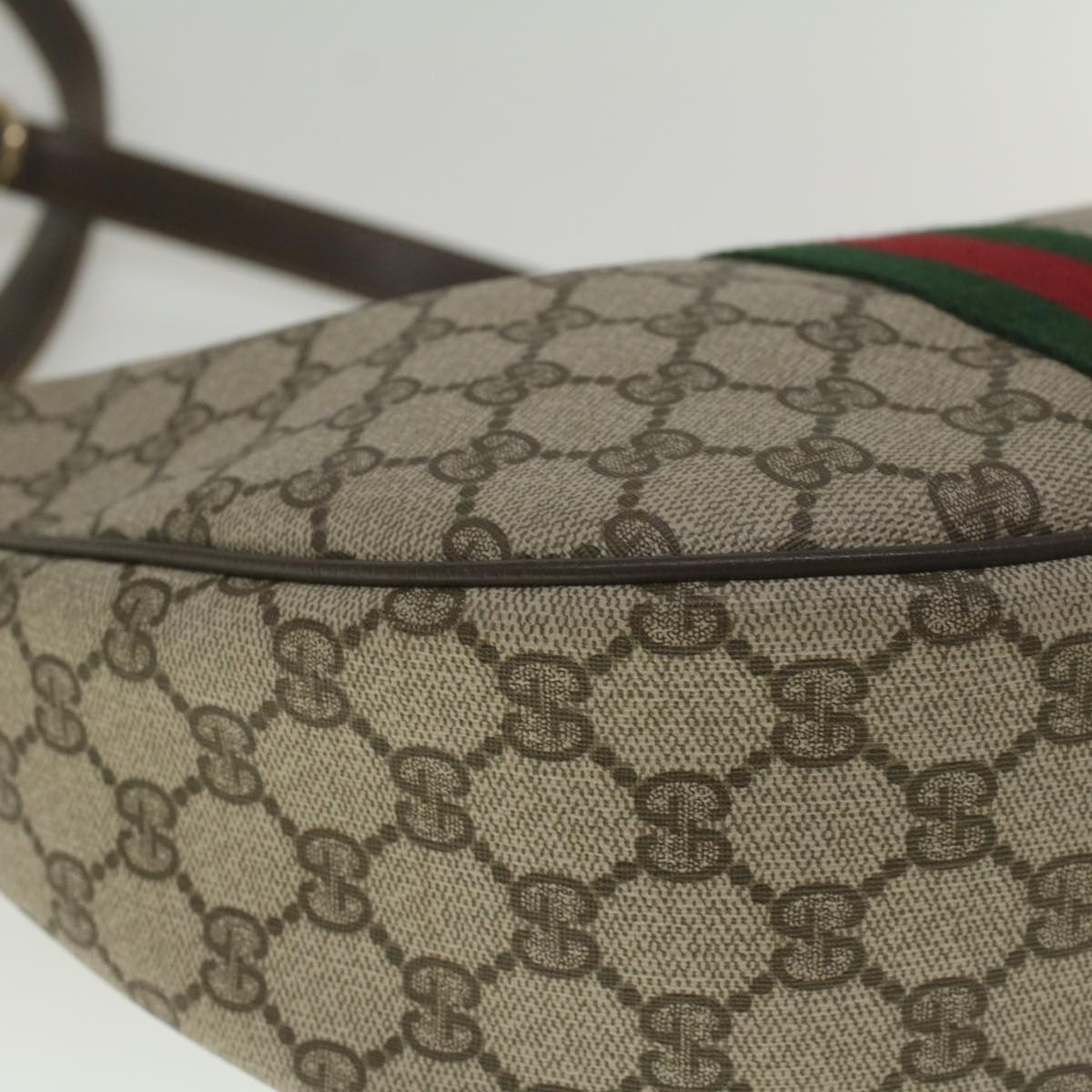 GUCCI GG Canvas Web Sherry Line Shoulder Bag PVC Leather Beige Green yk8891