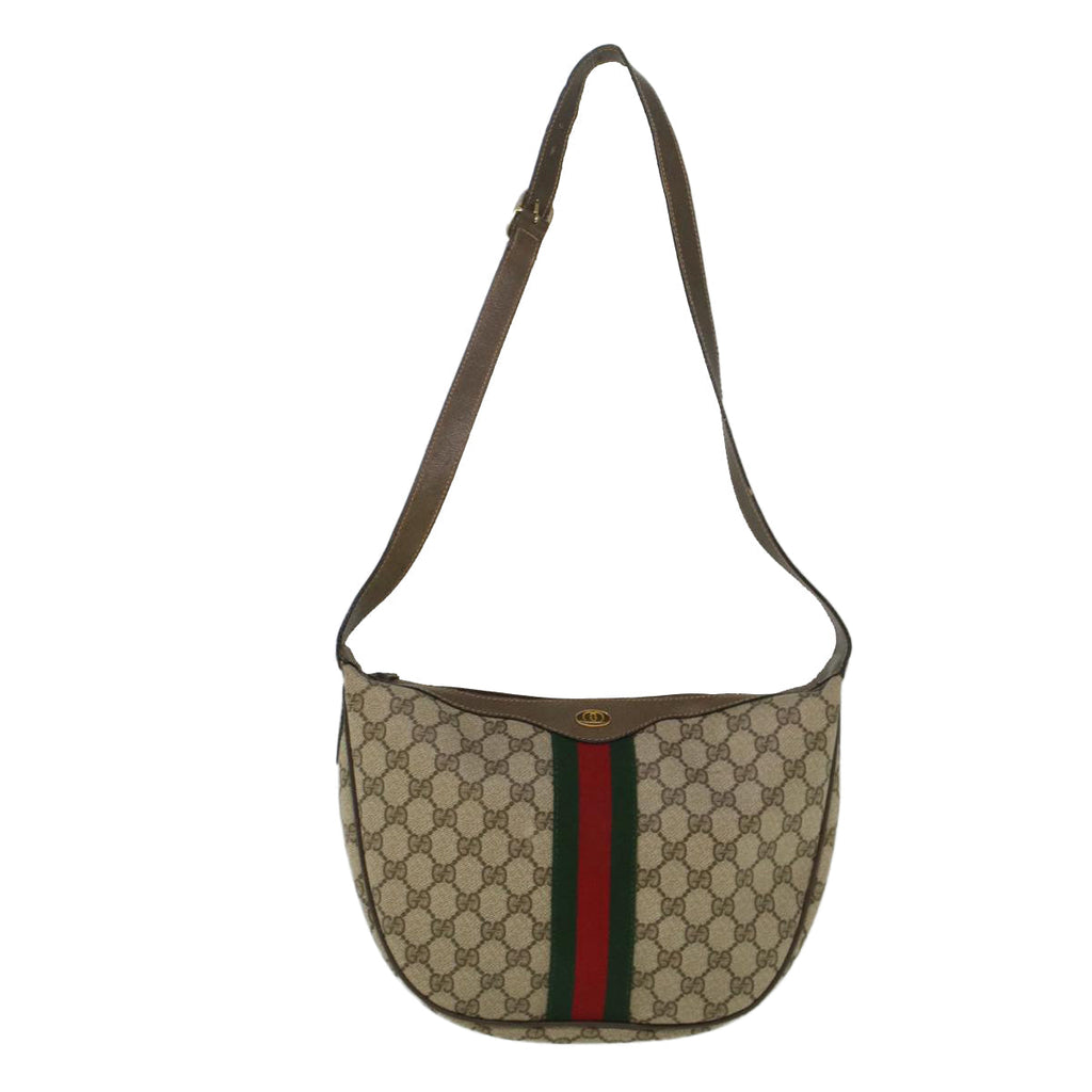GUCCI GG Canvas Web Sherry Line Shoulder Bag PVC Leather Beige Green yk8891