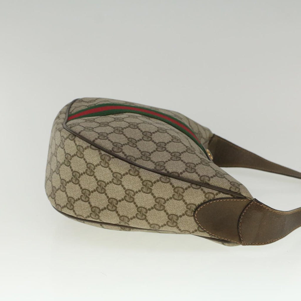 GUCCI GG Canvas Web Sherry Line Shoulder Bag PVC Leather Beige Green yk8891