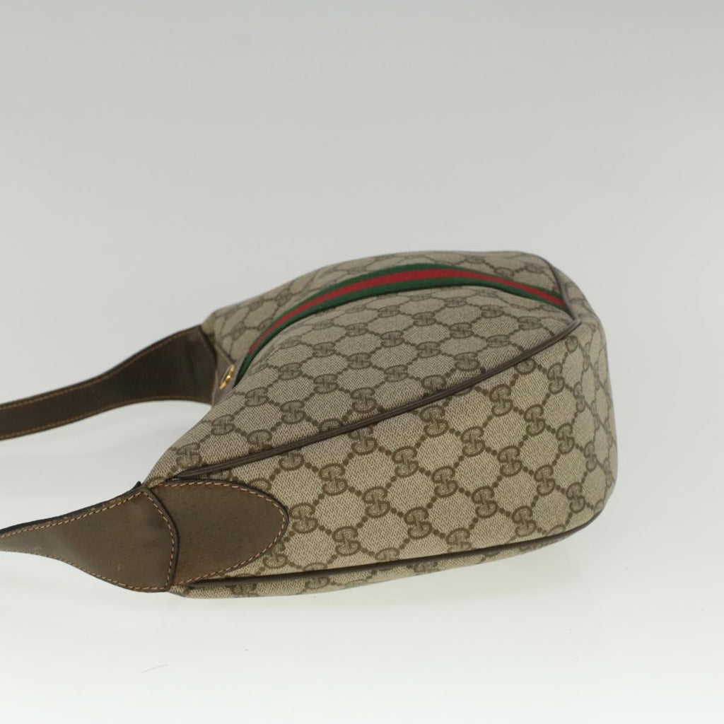 GUCCI GG Canvas Web Sherry Line Shoulder Bag PVC Leather Beige Green yk8891
