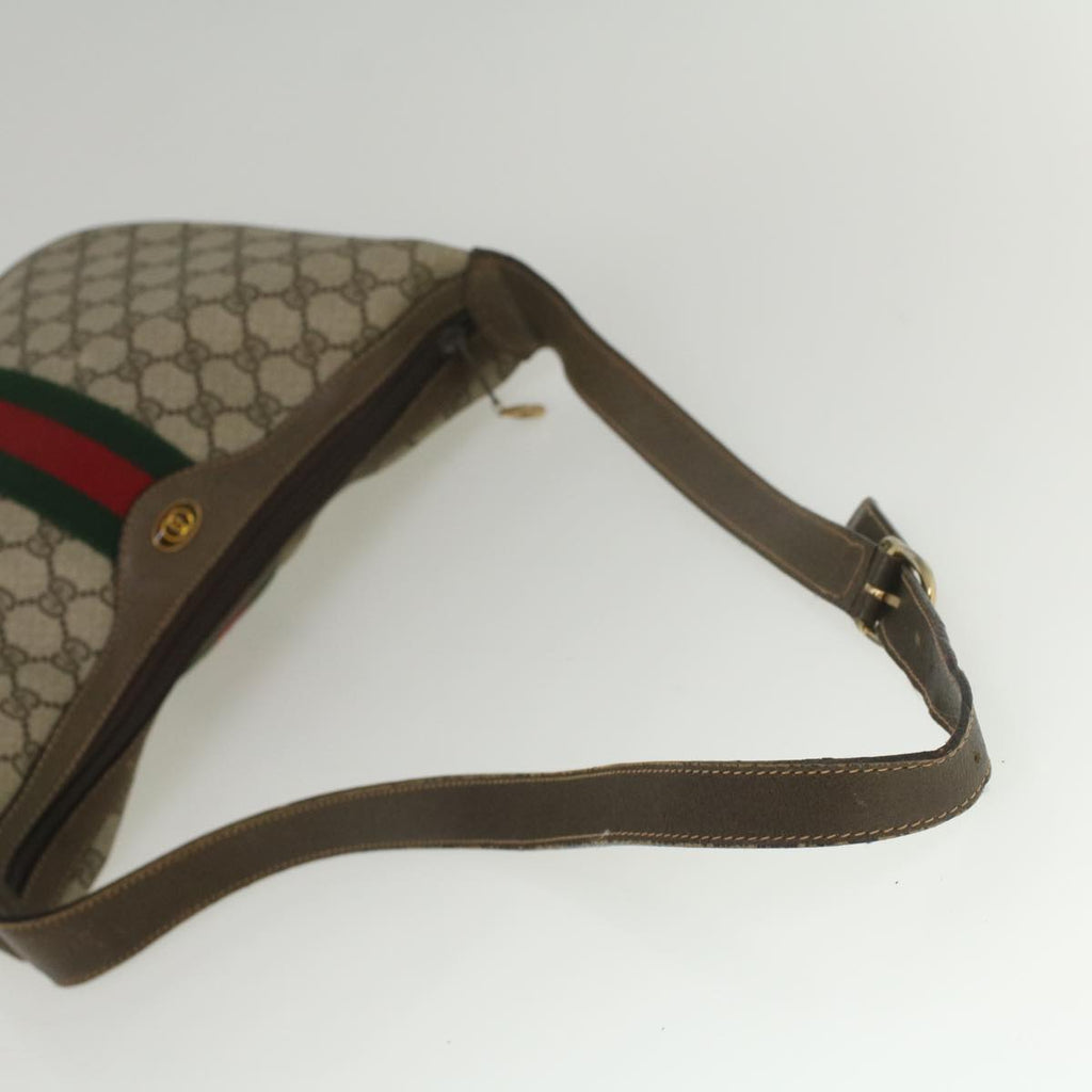 GUCCI GG Canvas Web Sherry Line Shoulder Bag PVC Leather Beige Green yk8891