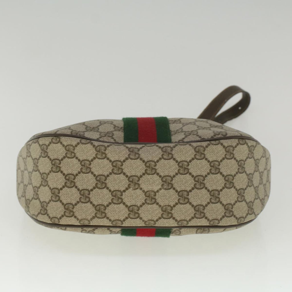 GUCCI GG Canvas Web Sherry Line Shoulder Bag PVC Leather Beige Green yk8891