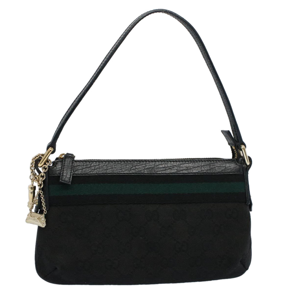 GUCCI GG Canvas Sherry Line Hand Bag Black Green 145970 yk8903