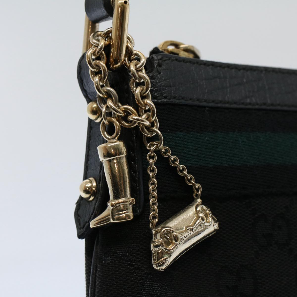 GUCCI GG Canvas Sherry Line Hand Bag Black Green 145970 yk8903