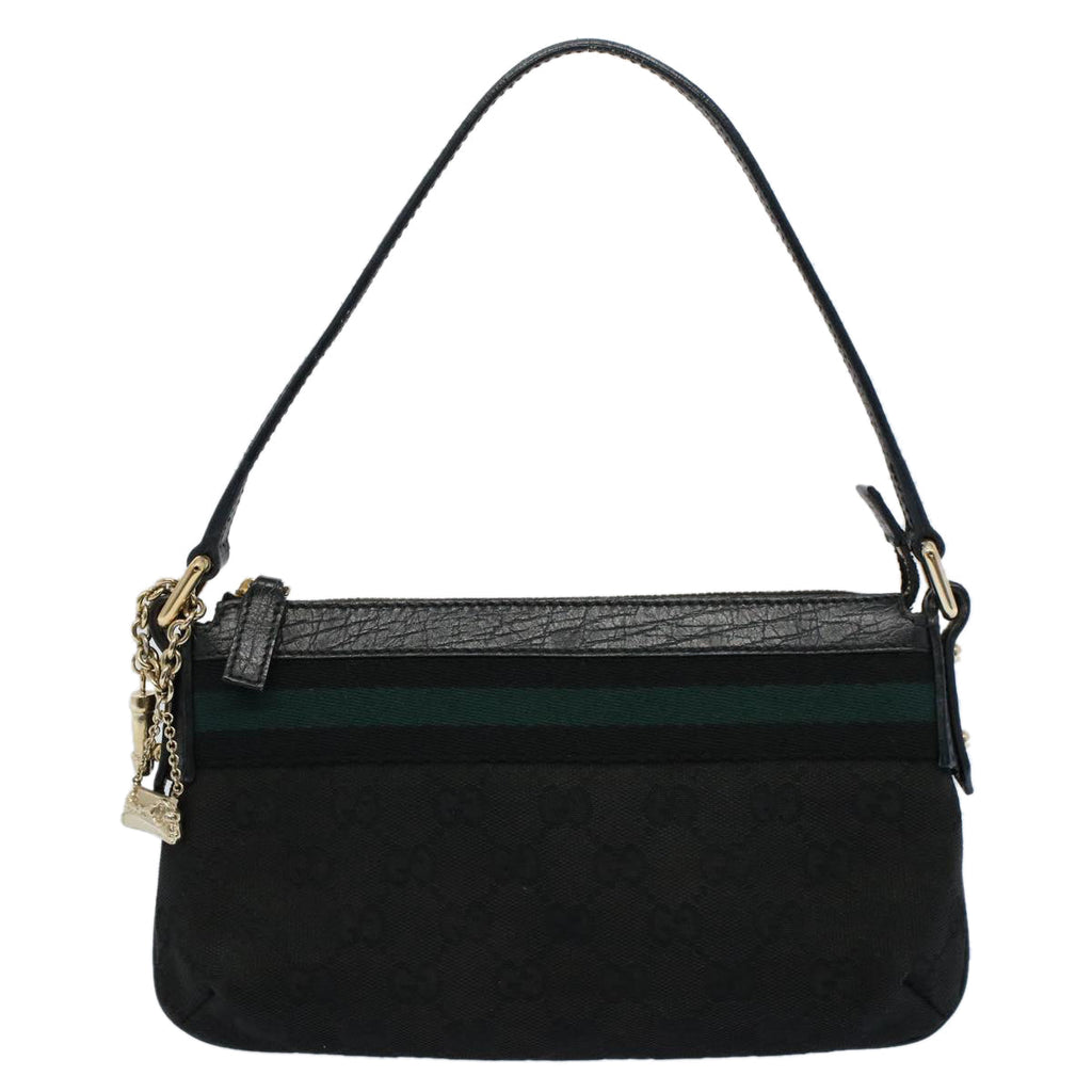 GUCCI GG Canvas Sherry Line Hand Bag Black Green 145970 yk8903