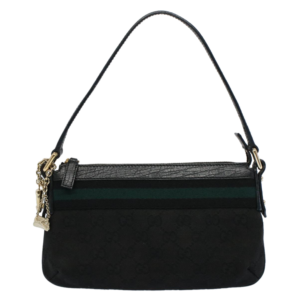 GUCCI GG Canvas Sherry Line Hand Bag Black Green 145970 yk8903
