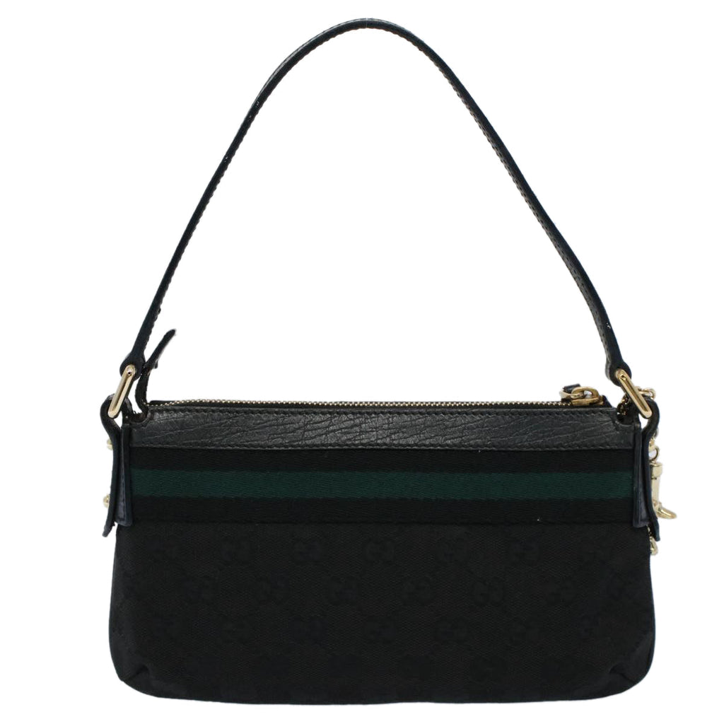 GUCCI GG Canvas Sherry Line Hand Bag Black Green 145970 yk8903