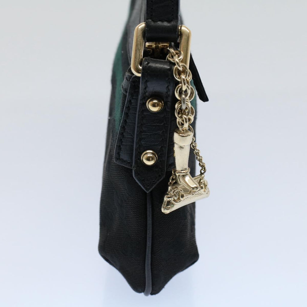 GUCCI GG Canvas Sherry Line Hand Bag Black Green 145970 yk8903