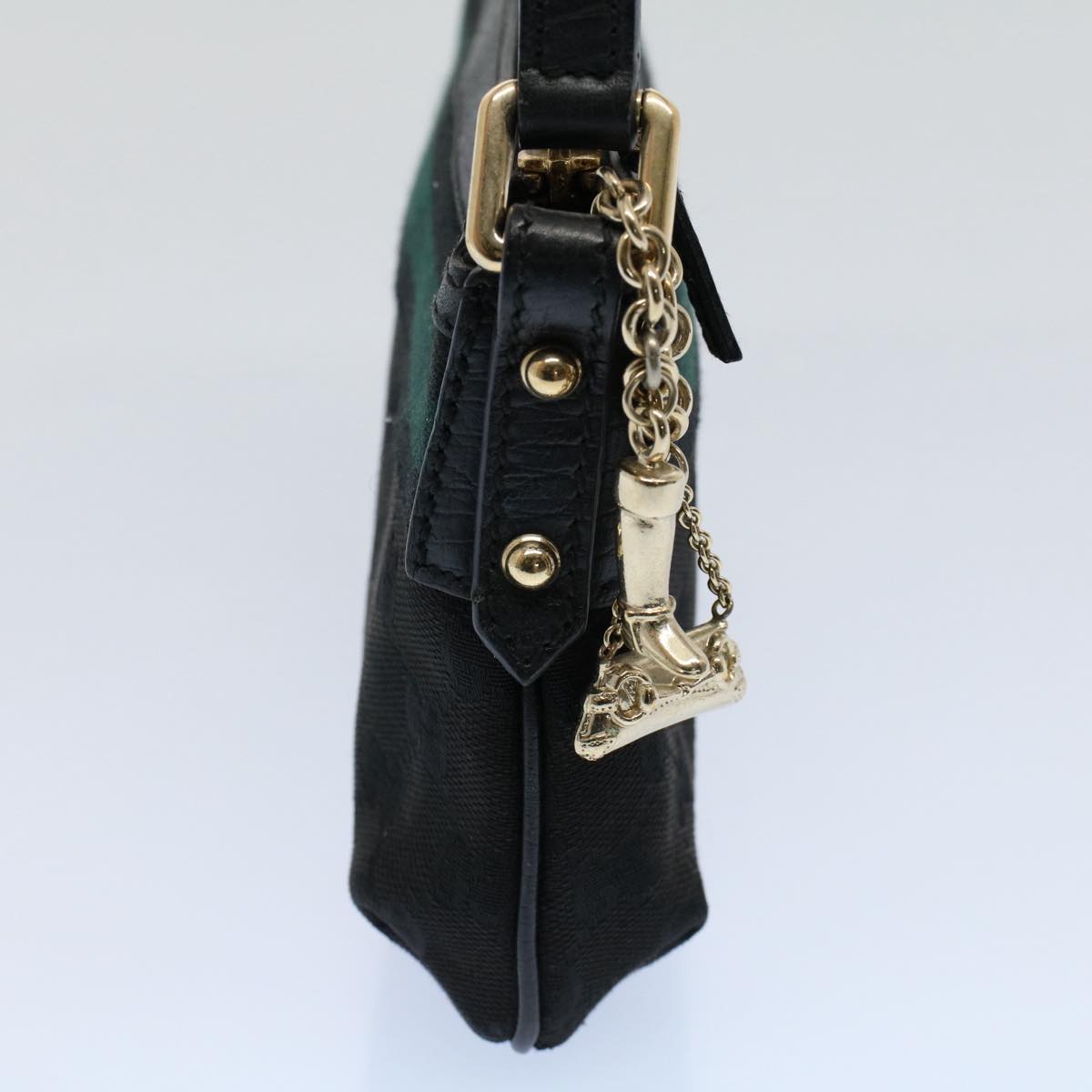 GUCCI GG Canvas Sherry Line Hand Bag Black Green 145970 yk8903