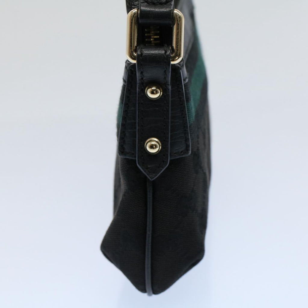 GUCCI GG Canvas Sherry Line Hand Bag Black Green 145970 yk8903