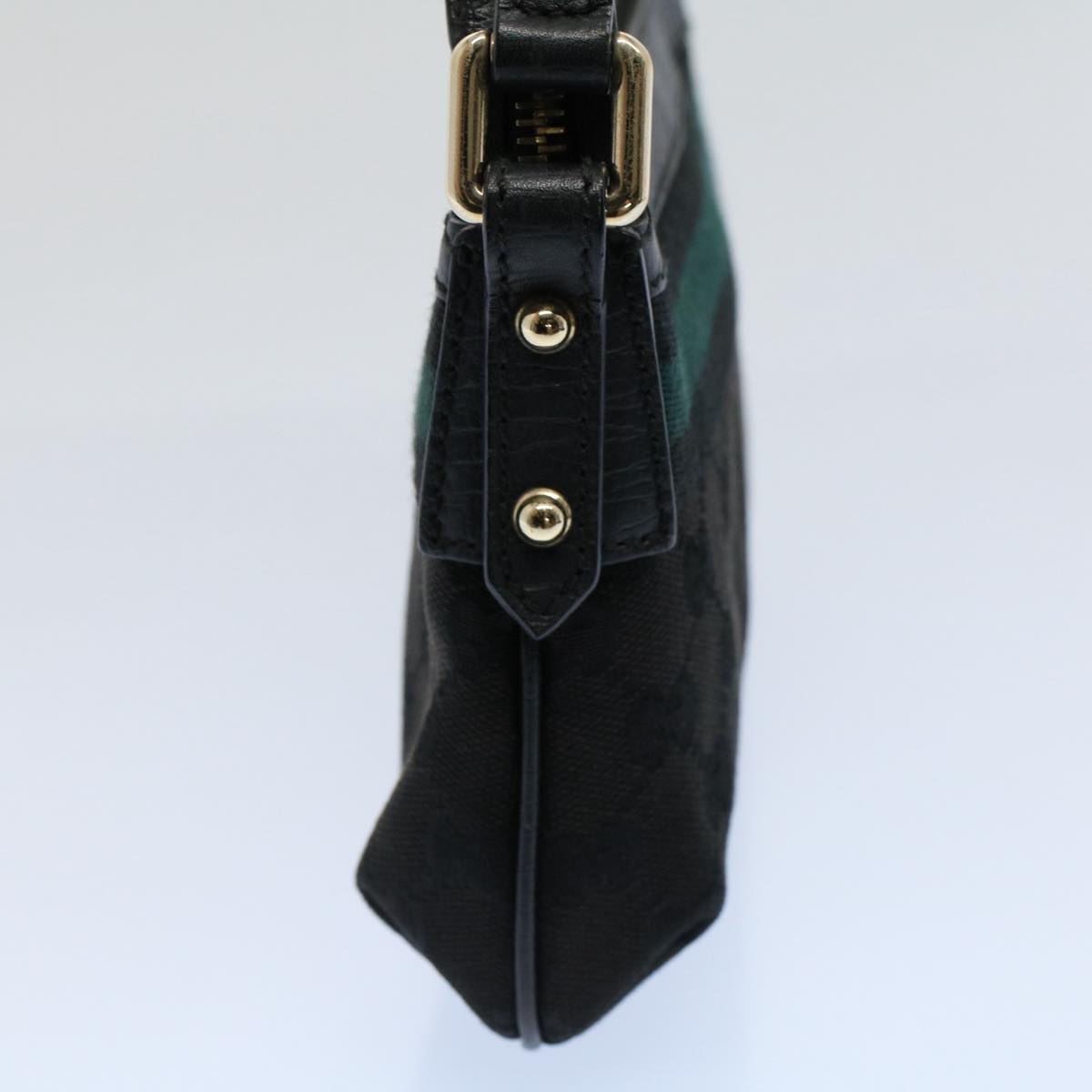 GUCCI GG Canvas Sherry Line Hand Bag Black Green 145970 yk8903