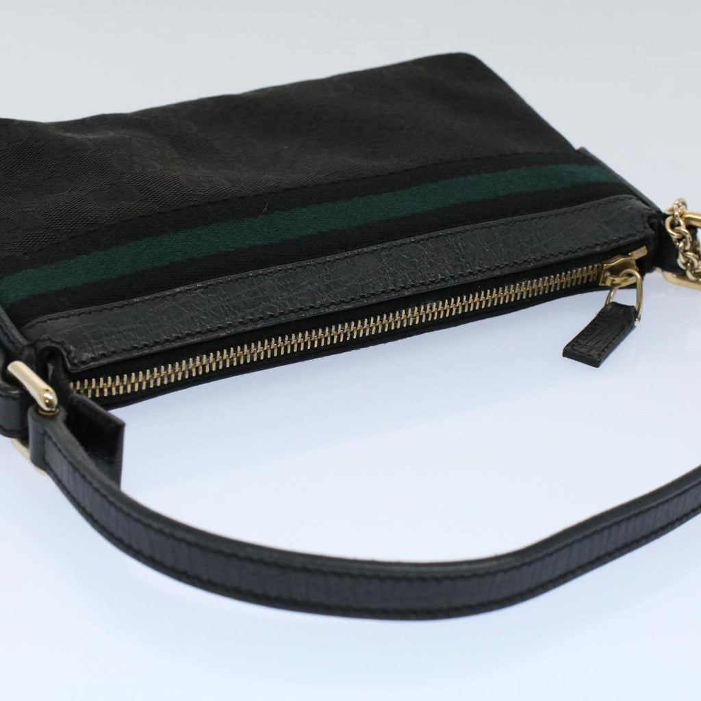GUCCI GG Canvas Sherry Line Hand Bag Black Green 145970 yk8903