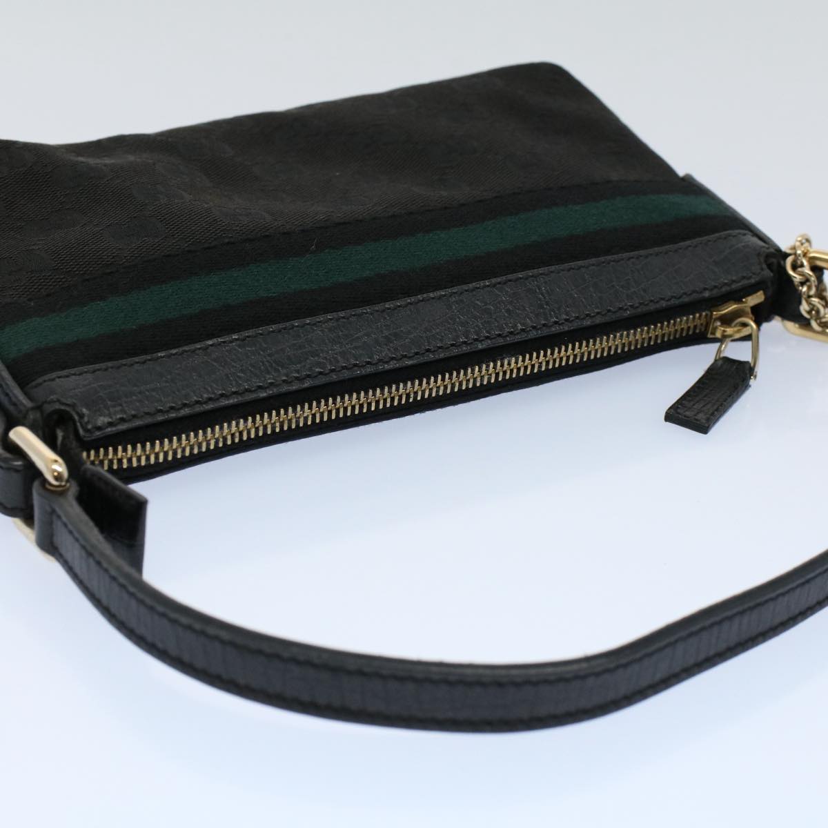 GUCCI GG Canvas Sherry Line Hand Bag Black Green 145970 yk8903