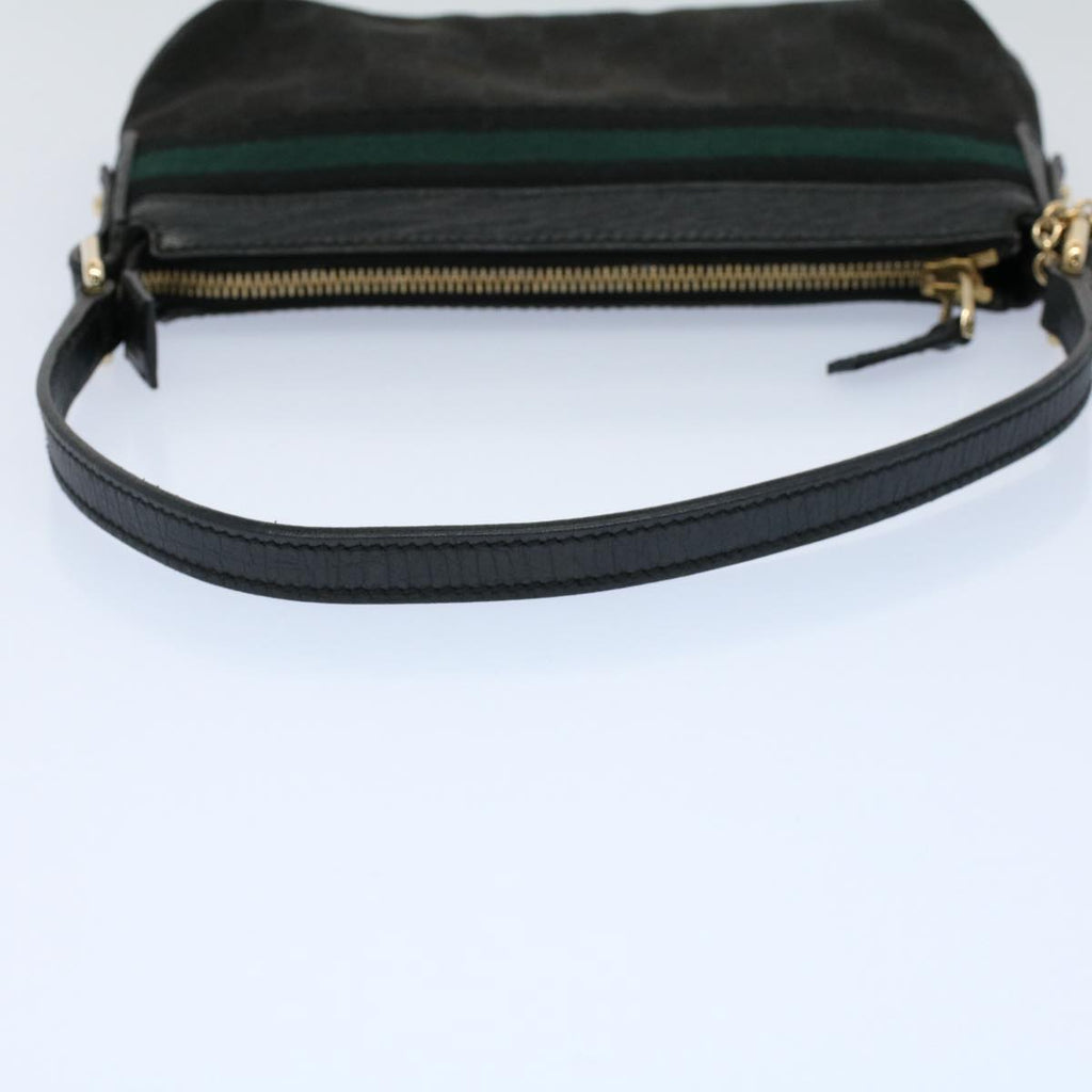 GUCCI GG Canvas Sherry Line Hand Bag Black Green 145970 yk8903