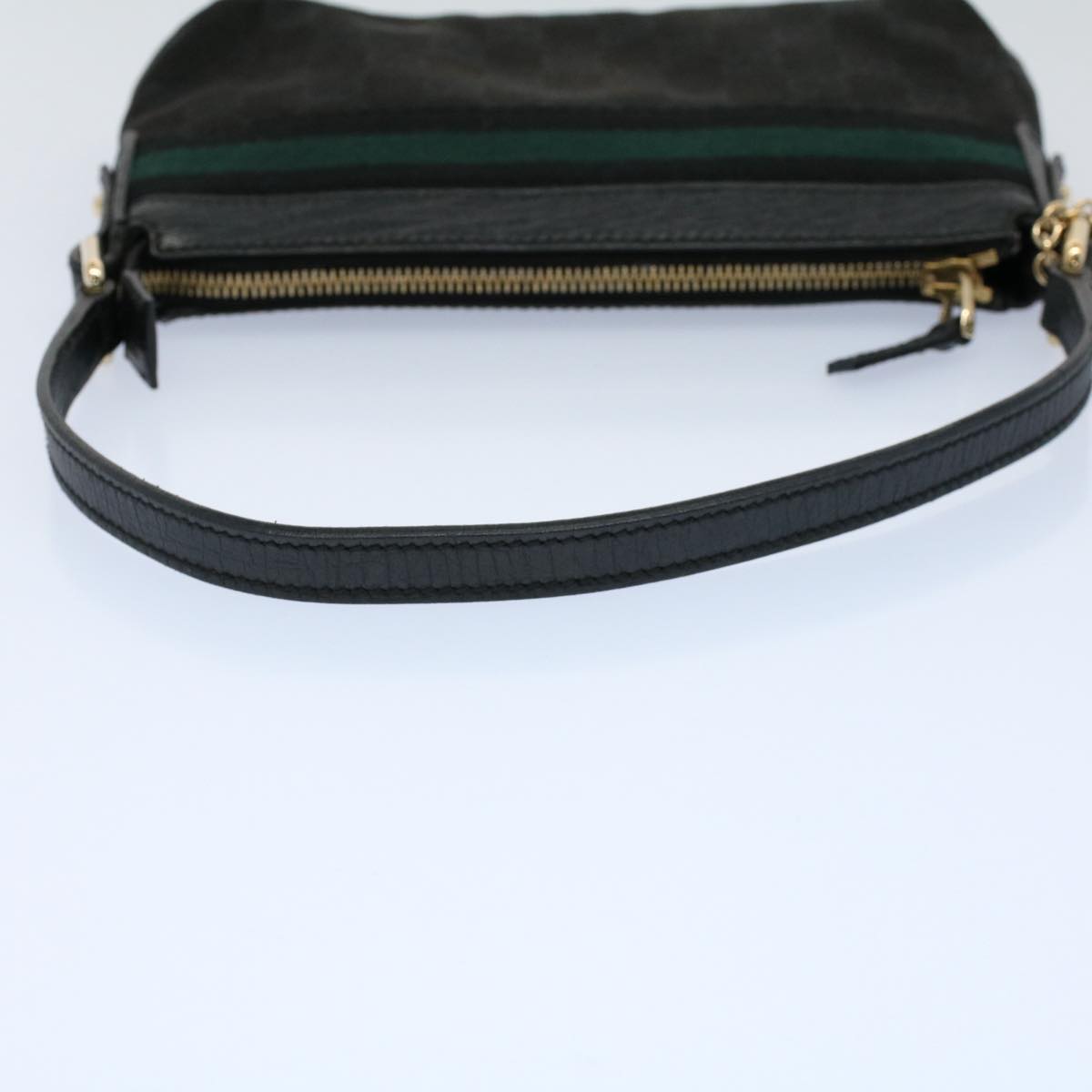 GUCCI GG Canvas Sherry Line Hand Bag Black Green 145970 yk8903