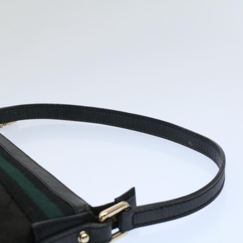 GUCCI GG Canvas Sherry Line Hand Bag Black Green 145970 yk8903