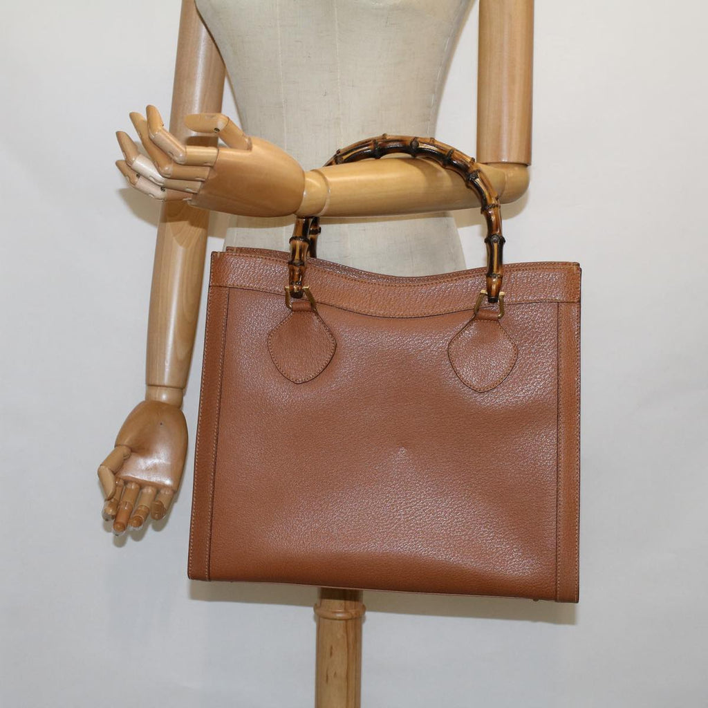 GUCCI Bamboo Hand Bag Leather Brown yk8924