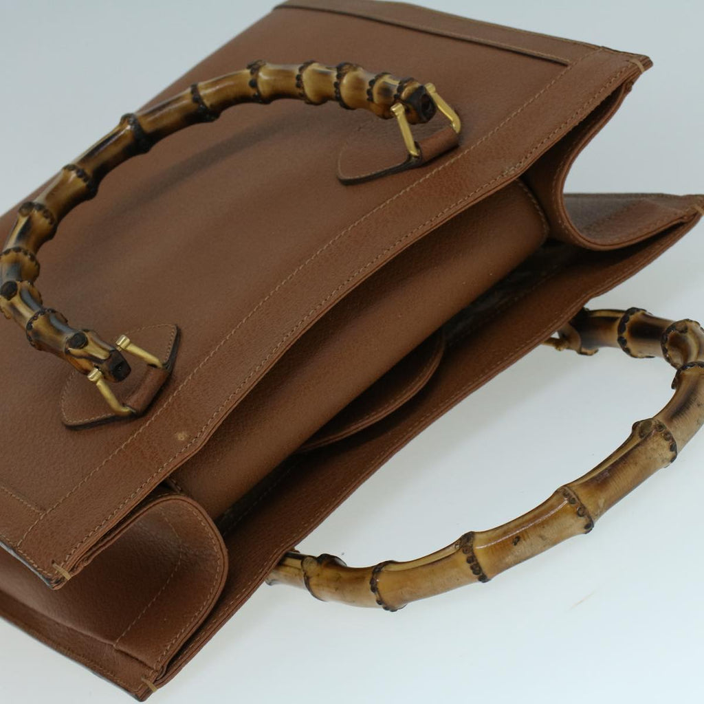 GUCCI Bamboo Hand Bag Leather Brown yk8924